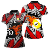 Maxcorners Personalized Men's Billiard Shirts, Flame 8&9 Ball Custom Red Zig-Zag Billiard Team Jerseys MT1006