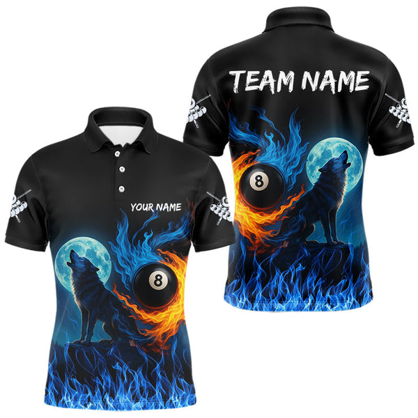 Maxcorners Personalized Flaming 8 Ball Pool Wolf Billiard Shirts For Men Custom Team League Billiard Jerseys MT1006