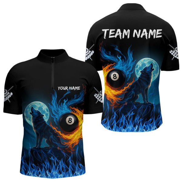 Maxcorners Personalized Flaming 8 Ball Pool Wolf Billiard Shirts For Men Custom Team League Billiard Jerseys MT1006