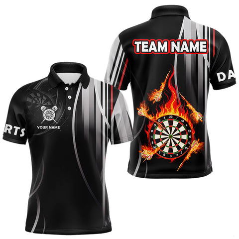 Maxcorners Funny Dartboard Fire Flame Black Darts Shirt For Men Custom Darts League Jersey Polo & 1/4 Zip MT1607