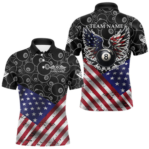 Maxcorners Personalized American Flag 8 Ball Wings Billiard Shirt For Men, Patriotic Pool Team Jerseys LM0210