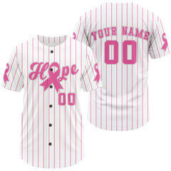 Maxcorners Short Sleeve Classic Baseball Jersey Custom Pink Ribbon Pinstripe Fan Shirt For Men LM2608