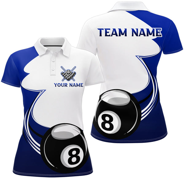 MaxCorners Billiard Blue Tournament Sport Customized Name, Team Name 3D Polo Shirt For Women