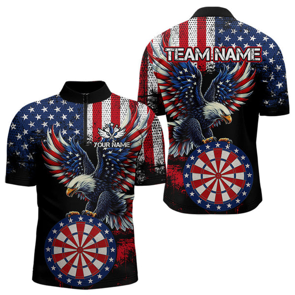 Maxcorners Personalized Patriotic Eagle Dartboard Jersey For Men Custom American Flag Darts Team Shirt MT0609