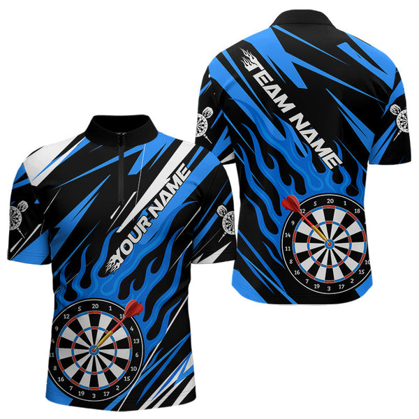 MaxcornersBlue Dartboard Flame Custom Dart Shirts For Men, Darts Team Jerseys Polo & Quarter Zip Shirts