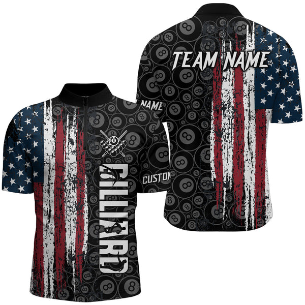 Maxcorners Retro American Flag 8 Ball Pool Billiard Shirts For Men Custom Team Patriotic Billiard Jerseys