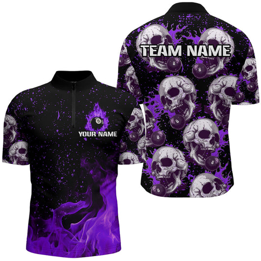 Maxcorners Purple Skull Fire 8 Ball Men Billiard Jersey Multicolor Option Customized Name, Team Name 3D Shirt