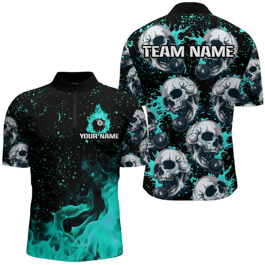 Maxcorners Turquoise Skull Fire 8 Ball Billiard Jersey Multicolor Option Customized Name, Team Name 3D Shirt