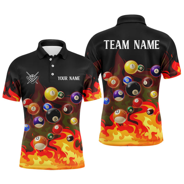 Maxcorners Orange 3D Billiard Balls Fire Flame Custom Billiard Shirts For Men, Billiard League Team Jerseys