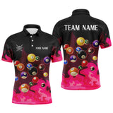 Maxcorners Pink 3D Billiard Balls Fire Flame Custom Billiard Shirts For Men, Billiard League Pool Team Jersey