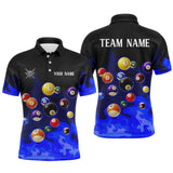 Maxcorners Blue 3D Billiard Balls Fire Flame Custom Billiard Shirts For Men, Billiard League Pool Team Jersey