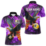 Maxcorners Personalized Purple Flaming US Flag 8 Ball & 9 Ball Eagle Billiard Shirt For Men, Pool Team Jersey MT2407
