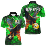 Maxcorners Personalized Green Flaming US Flag 8 Ball & 9 Ball Eagle Billiard Shirt For Men, Pool Team Jersey MT2407