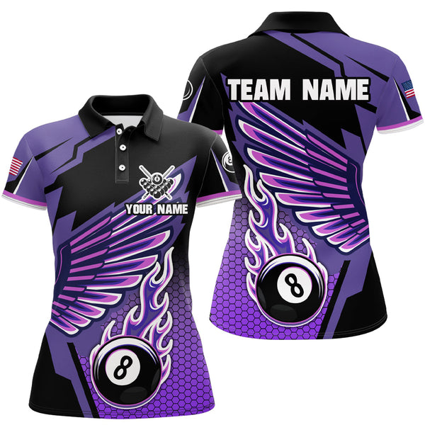 MaxCorners Billiard  Purple Cool Wing Customized Name, Team Name 3D Polo Shirt For Women