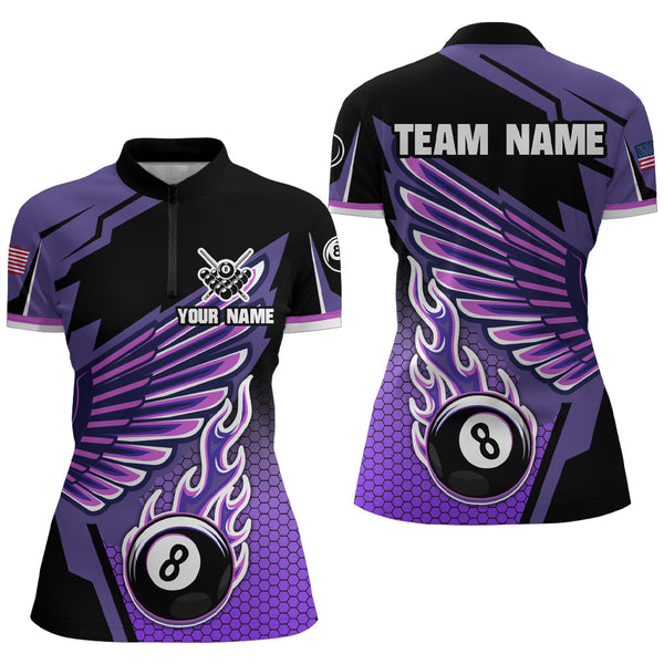 MaxCorners Billiard  Purple Cool Wing Customized Name, Team Name 3D Polo Shirt For Women