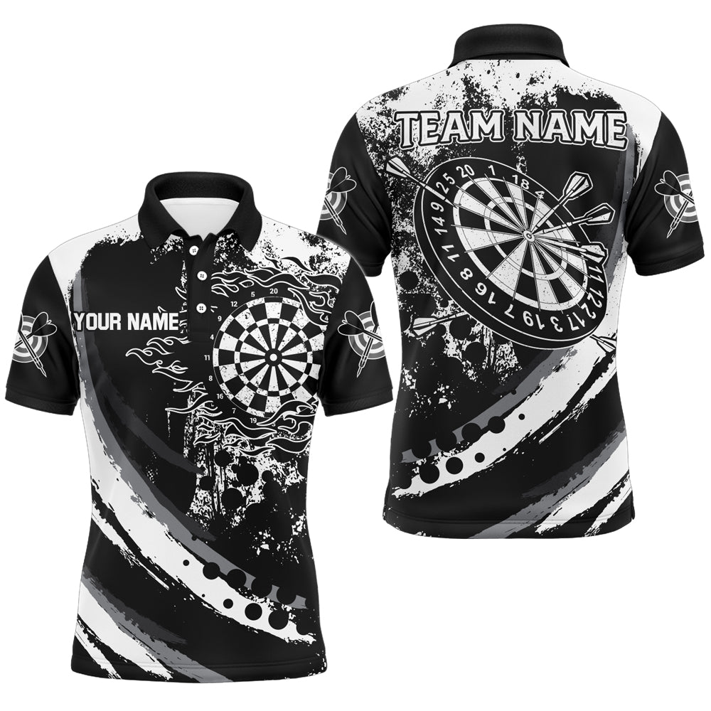 MaxCorners Dart Grunge Black Retro Customized Name, Team Name 3D Polo Shirt For Men