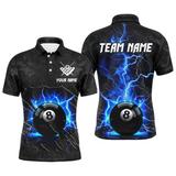 MaxCorners Billiard Blue 8 Ball Pool Thunder Lightning Customized Name, Team Name 3D Polo Shirt
