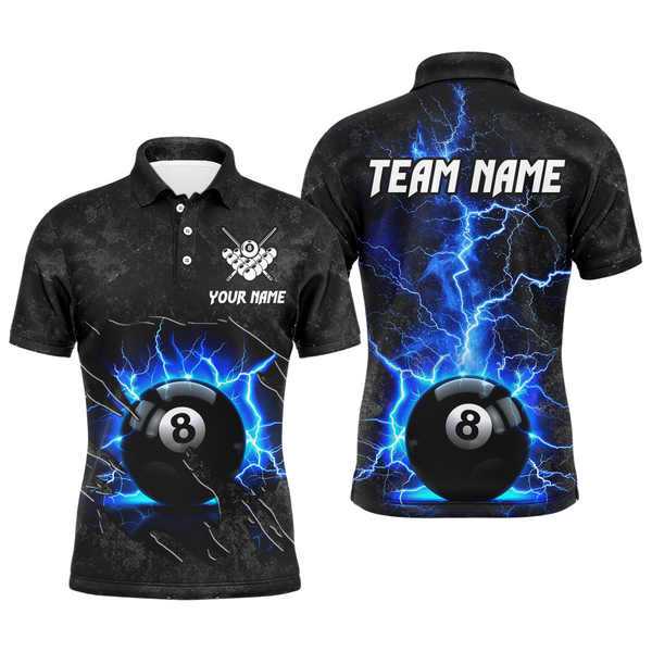MaxCorners Billiard Blue 8 Ball Pool Thunder Lightning Customized Name, Team Name 3D Polo Shirt