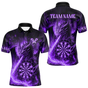 Maxcorners Purple Flaming Dragon Darts Jersey For Men Custom Polo & Quarter Zip Darts League Team Shirt LM1903