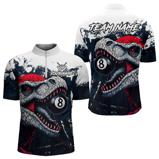 Maxcorners Personalized Dinosaur 8 Ball Billiard Shirt For Men Custom Billiard Team Shirts, Pool Jersey |Red MT0609