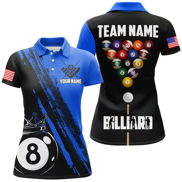 Maxcorners 8 Ball Pool Crown Blue Billiard Jersey Customized Name, Team Name 3D Shirt