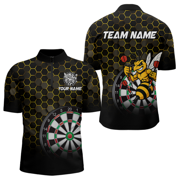 Maxcorners Funny Bee Hexagon Dart Shirts For Men– Custom Darts Team Polo & Quarter Zip Jerseys