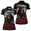 Maxcorners Death Skeleton 8 Ball Pool Roses Billiard Shirt For Men Custom Funny Pool Team Shirt Design |Red MT2306