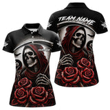 Maxcorners Death Skeleton 8 Ball Pool Roses Billiard Shirt For Men Custom Funny Pool Team Shirt Design |Red MT2306