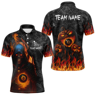 Maxcorners Personalized Grim Reaper Halloween Billiard Shirt For Men Custom Pumpkin 8 Ball Pool Team Jersey LM1903
