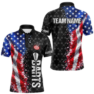 Maxcorners Grunge American Flag Darts Shirt For Men Custom Darts Jersey Pocket Option LM0602