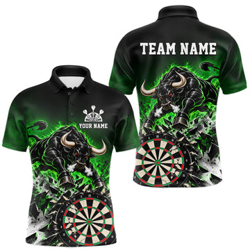 Maxcorners Green Funny Crack Dartboard Bull Darts Shirt For Men Custom Darts League Team Jersey Polo, 1/4 Zip