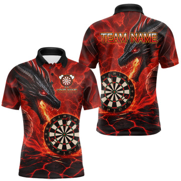 Maxcorners Personalized Dragon Darts Shirts Custom Fire Flame Red Darts Team Jersey Polo & 1/4 Zip For Men
