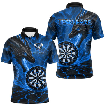 Maxcorners Personalized Dragon Darts Shirts Custom Fire Flame Blue Darts Team Jersey Polo & 1/4 Zip For Men