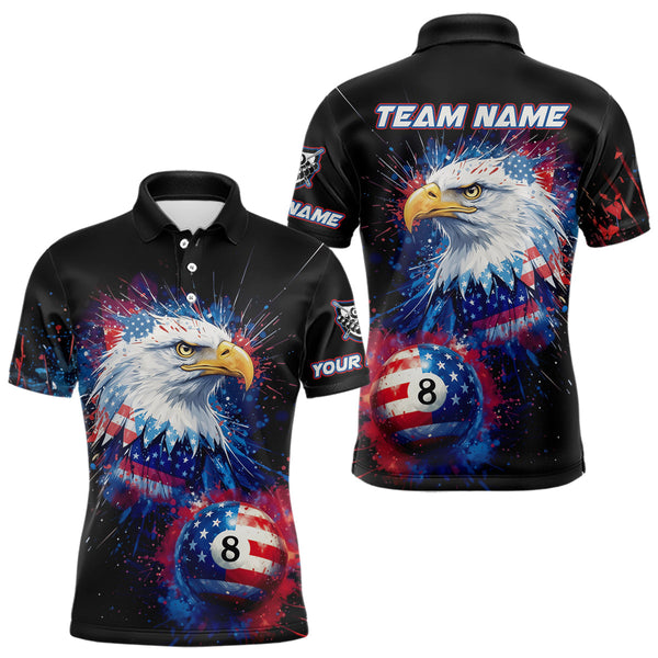 Maxcorners Patriotic Eagle 8 Ball Billiard Polo & 1/4 Zip For Men Custom Paint Splash Us Flag Billiard Jersey TU1011