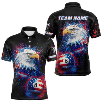 Maxcorners Patriotic Eagle 8 Ball Billiard Polo & 1/4 Zip For Men Custom Paint Splash Us Flag Billiard Jersey LM1411
