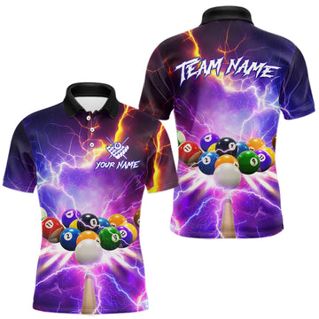 Maxcorners Custom Thunder Lightning Purple Pool Team Shirt For Men, Billiard Jersey Polo & Quarter Zip