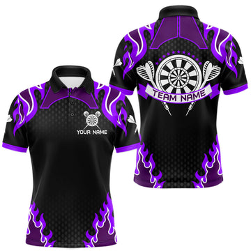 Maxcorners Black And Purple Flaming Darts Jersey Polo & Quarter Zip Custom Darts Team Shirt For Men