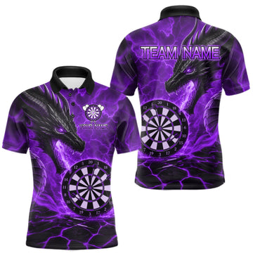 Maxcorners Personalized Dragon Darts Shirts Custom Fire Flame Purple Darts Team Jersey Polo & 1/4 Zip For Men LM1910