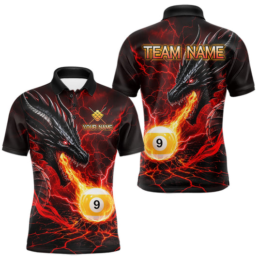 Maxcorners Custom Dragon 9 Ball Pool Fire Billiard Shirts For Men, Red Billiard Team Jersey Polo & 1/4 Zip