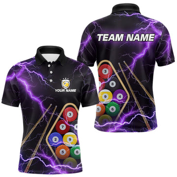 Maxcorners Purple 9 Ball Thunder Lightning Billiard Shirts For Men Custom Pool Team Jersey Polo & 1/4 Zip LM2602