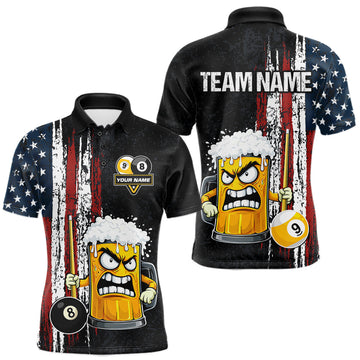 Maxcorners Funny Angry Beer 8 Ball & 9 Ball Billiard Shirt For Men Custom American Flag Pool Team Jersey