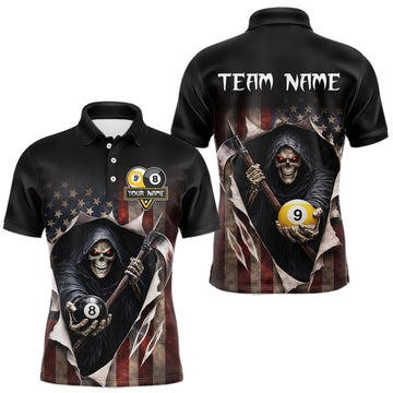Maxcorners Grim Reaper 8 Ball & 9 Ball Pool American Flag Billiard Shirt For Men Custom Billiard Team Jersey