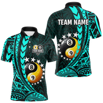 Maxcorners Custom Turquoise Tribal 8 Ball & 9 Ball Yin-Yang Billiard Shirt For Men, Funny Pool Team Jersey LM2901
