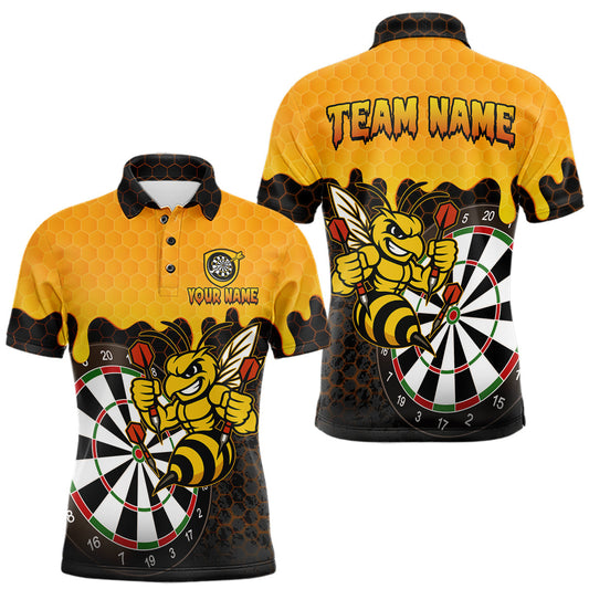 Maxcorners Personalized Yellow Black Funny Bee Darts Shirt For Men, Darts Team Jersey Polo & Quarter Zip LM1904