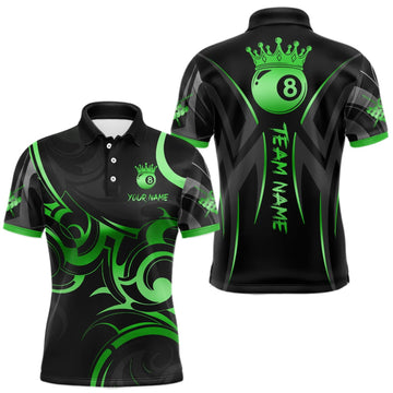 Maxcorners Black And Green 8 Ball Crown Tribal Billiard Shirt For Men Custom Pool Team Jersey Polo & 1/4 Zip LM0409