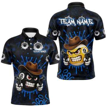 Maxcorners Black And Blue Funny Cowboy 8 Ball & 9 Ball Billiard Shirts For Men Custom Pool Team Jersey LM0409