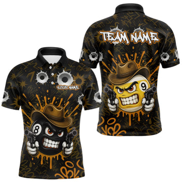 Maxcorners Black And Orange Funny Cowboy 8 Ball & 9 Ball Billiard Shirts For Men Custom Pool Team Jersey LM0409