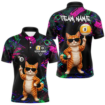 Maxcorners Funny Cat 8 Ball & 9 Ball Graffiti Billiard Shirts For Men Custom Pool Team Jersey Polo & 1/4 Zip LM1705