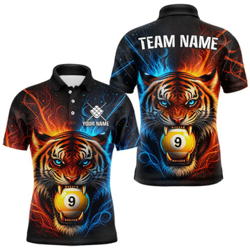 Maxcorners Blue And Orange 9 Ball Pool Tiger Fire Billiard Shirt For Men Custom Billiard Team Jersey Outfit LM1910