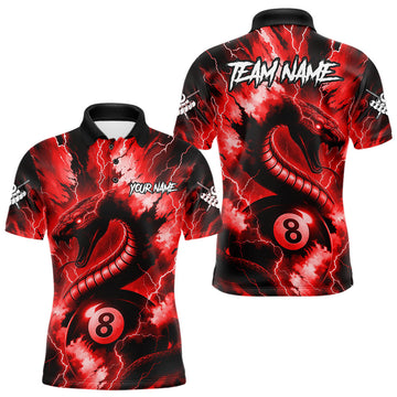 Maxcorners Red 8 Ball Thunder Lightning Cobra Snake Billiard Shirt For Men Custom Billiard League Pool Jersey LM1903